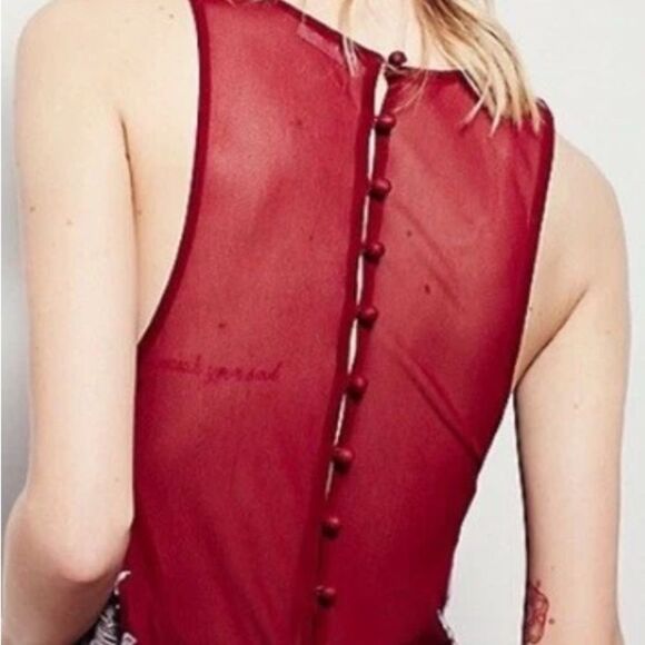 Free People Super hot Burgundy Romper with Floral Lace - Picture 3 of 5